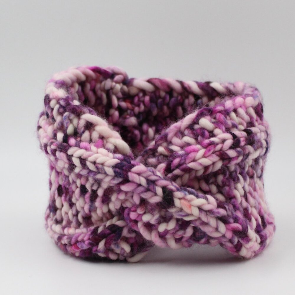 Handmade Knit Blueberry Cream Pink Purple Merino Wool Quartz Ear Warmer Headband